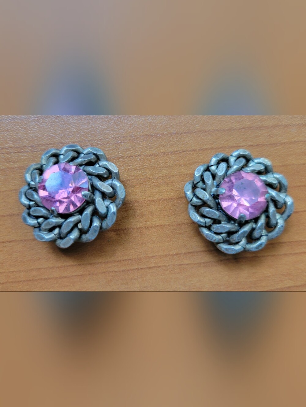 Vintage Pink Rhinestone Silver-Tone Cluster Clip-On Earrings